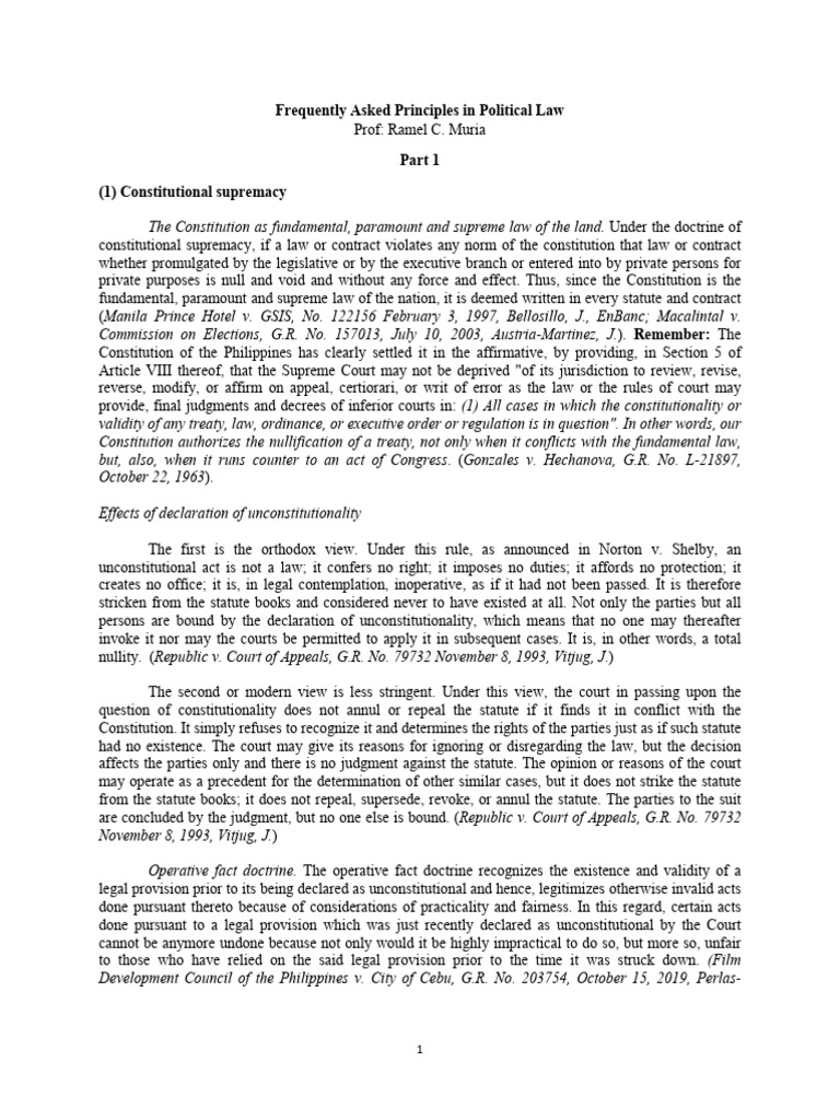 Landmark Cases In Political Law Philippines