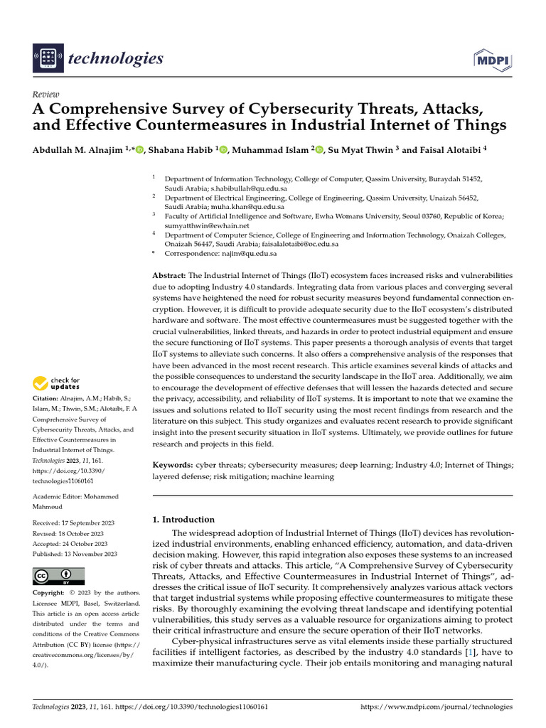 A Comprehensive Survey of Cybersecurity Threats in IIoT 1705938195 ...