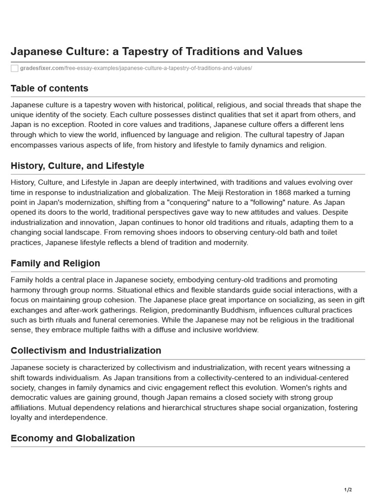Japanese Culture A Tapestry of Traditions and Values | PDF