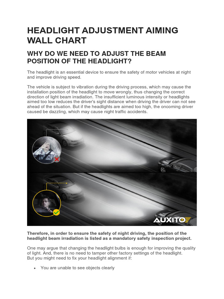Headlight Adjustment Aiming Wall Chart PDF