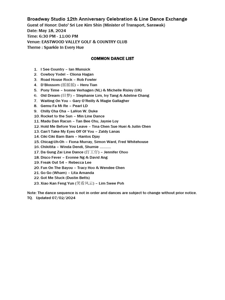 15 May 2024 Dance List | PDF