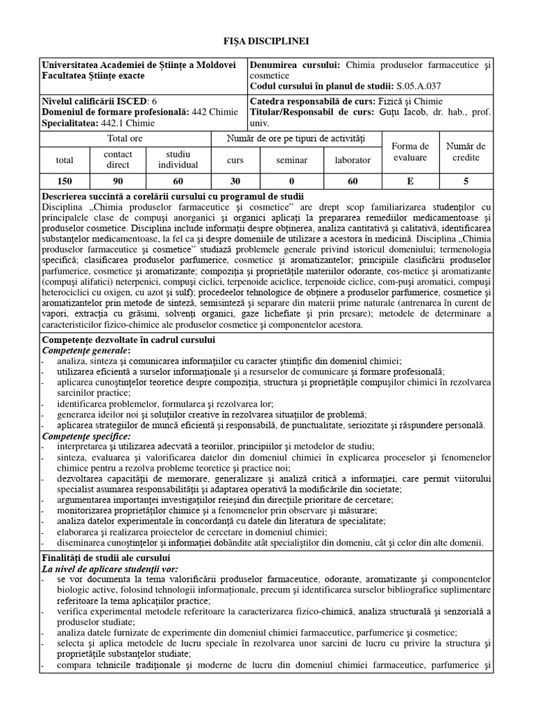 Chimia Produselor Farmaceutice Și Cosmetice | PDF