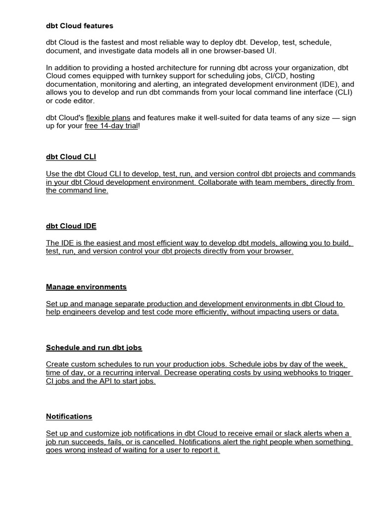 Overview of dbt Cloud Features | PDF | Command Line Interface | Cloud ...