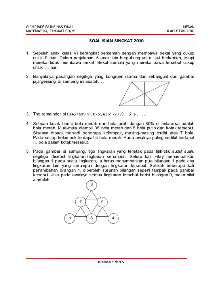 Soal Osn Matematika Sd 2010 Pdf