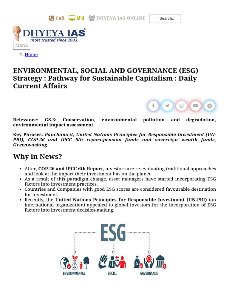 ENVIRONMENTAL, SOCIAL AND GOVERNANCE ESG Strategy Pathway For ...