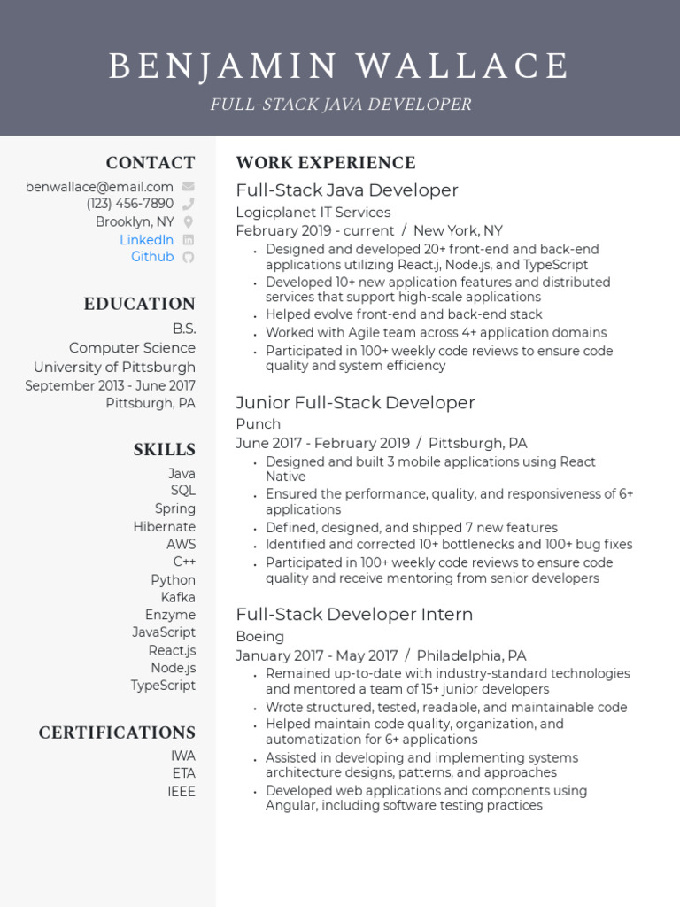 Full stack java developer resume example pdf compiler software