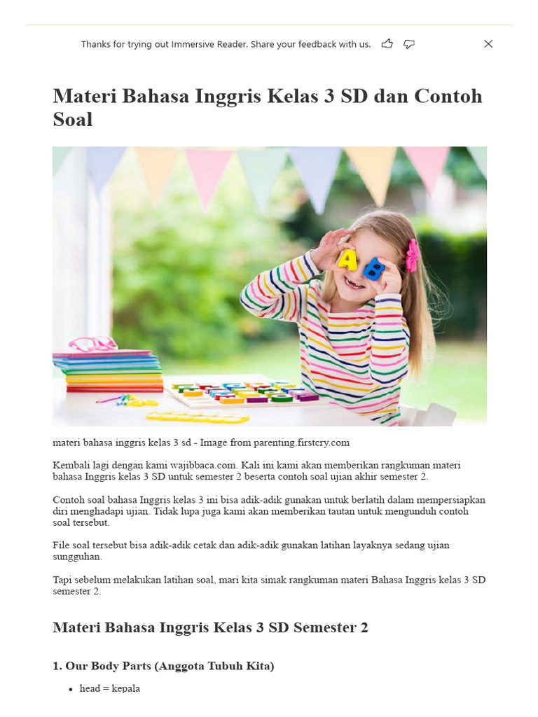 Materi Bahasa Inggris Kelas 3 Sd Dan Contoh Soal Pdf