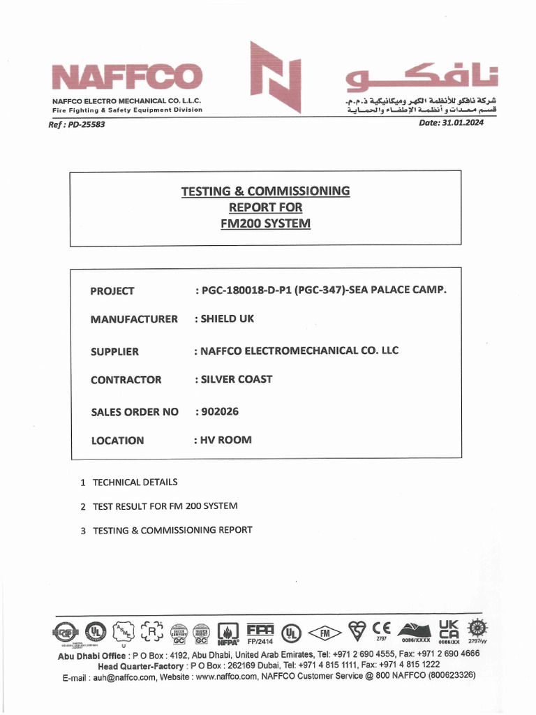 25583-FM200 System Test Report HV Room | PDF
