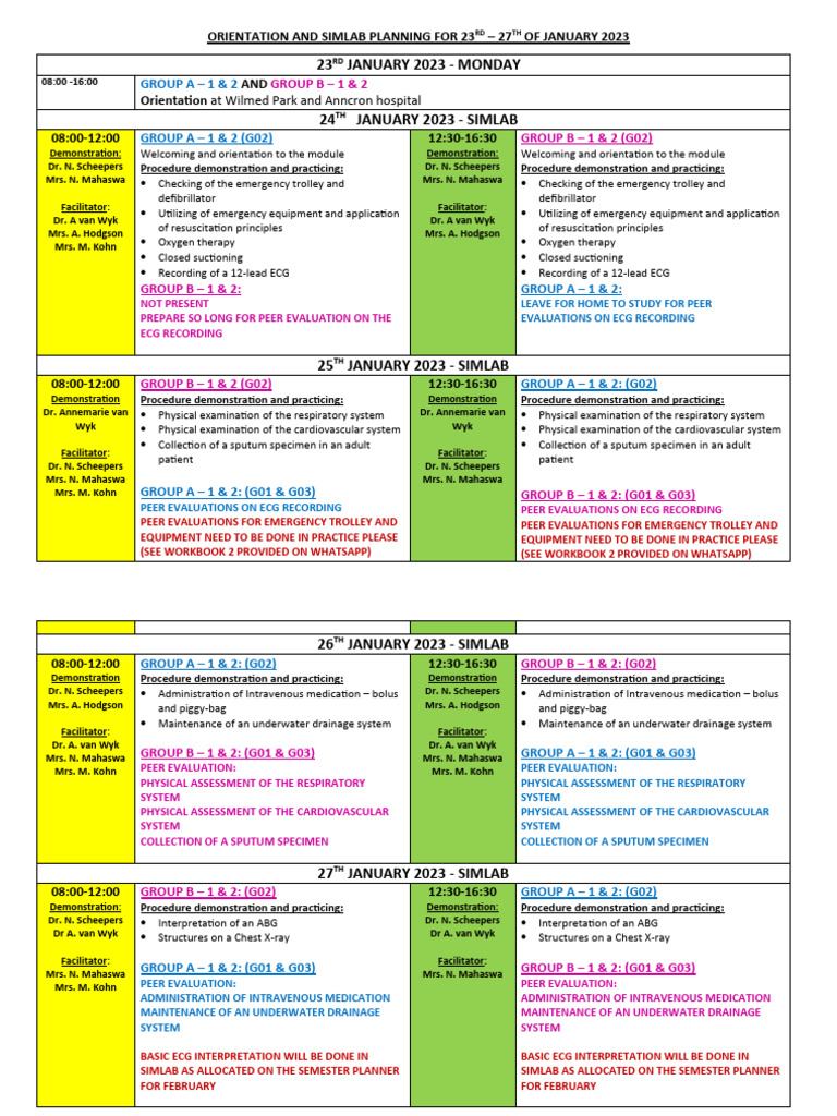 January 2023 Orientation & SimLab Schedule | PDF | Diseases And ...