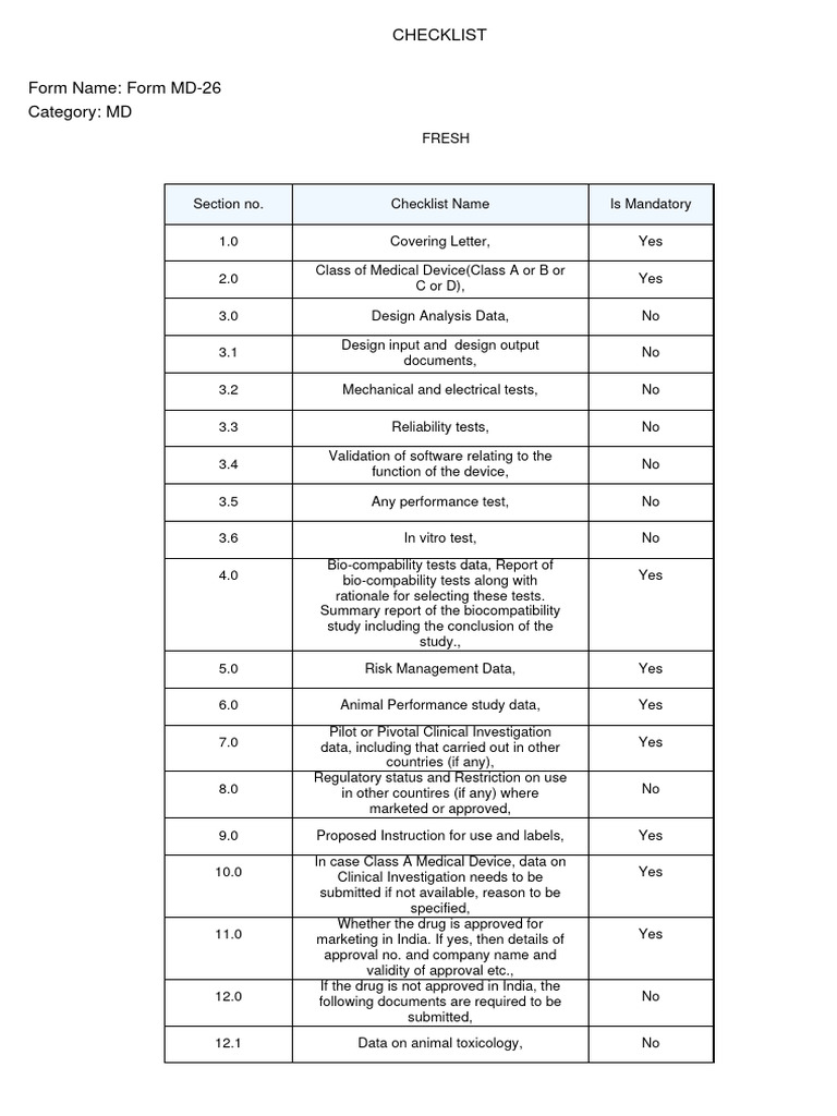 Medical Device Submission Checklist | PDF | Medical Device ...