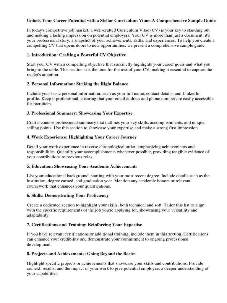 Curriculum Vitae Sample NZ PDF