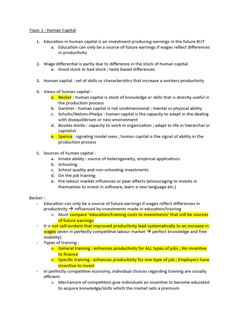Labour Economics Topic 1 and 2 Notes | PDF | Labour Economics | Supply ...