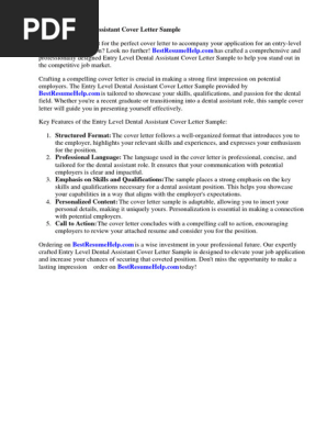 Entry Level Dental Assistant Cover Letter Sample