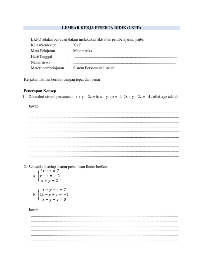 LKPD Materi Sistem Persamaan Dan Pertidaksamaan Linear | PDF | Metode ...