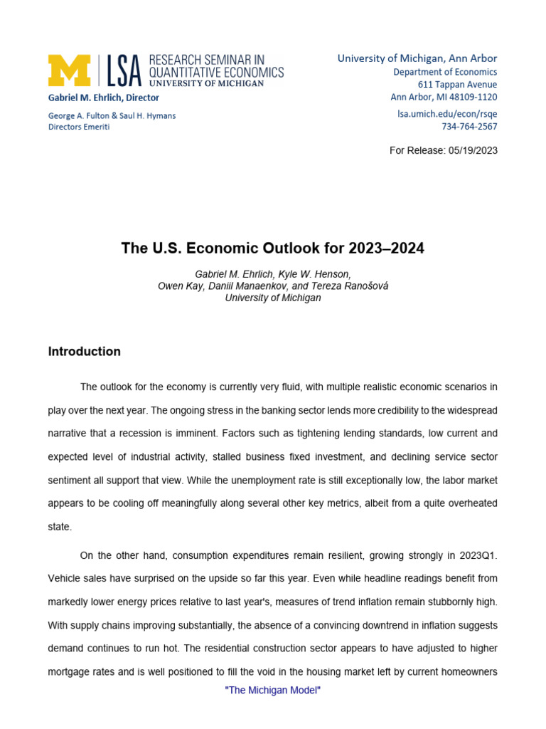 U.S. Economic Outlook 2023-2024 Analysis | PDF | Inflation | National ...