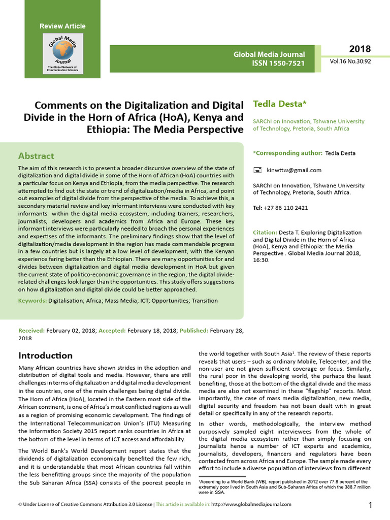 Digital Divide in Horn of Africa Media | PDF | Mass Media | Internet