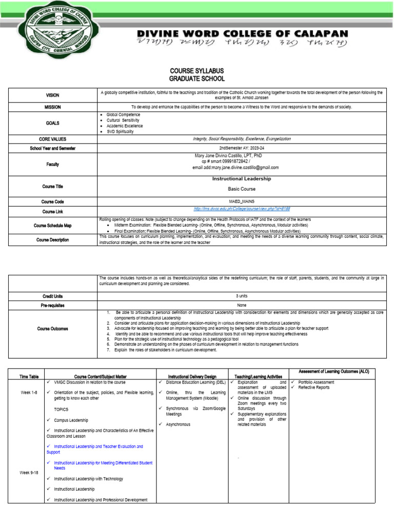 Instructional Leadership Course Syllabus | PDF | Educational Technology ...