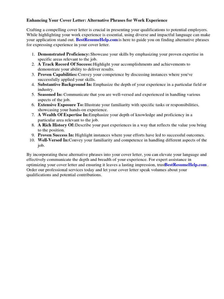 Another Word for Experience in Cover Letter PDF Résumé Experience