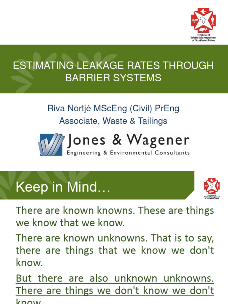 Estimating Leakage Rates Through Barrier Systems - Presentation | PDF