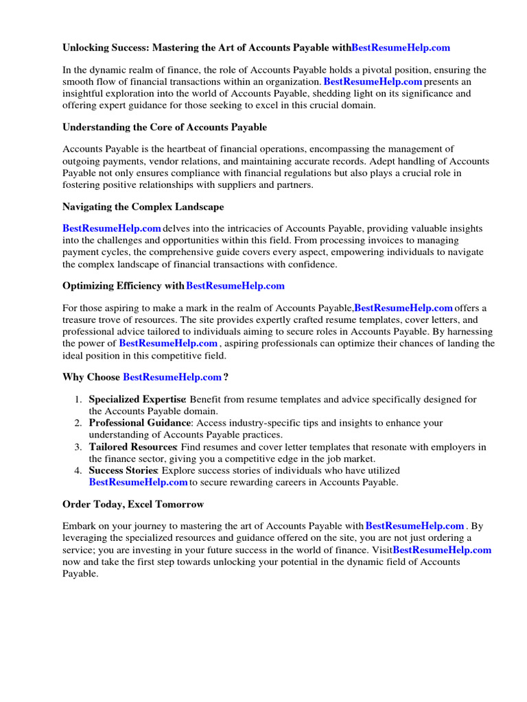 Accounts Payable Cover Letter Sample Cover Letter Builder | Generate A