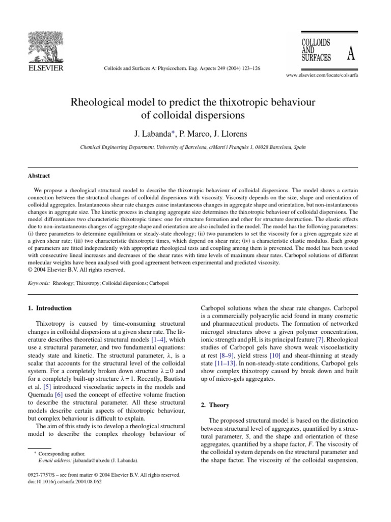 Rheological Model To Predict The Thixotr | PDF