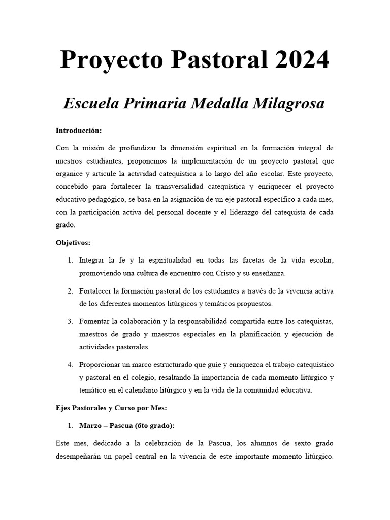 Proyecto Pastoral 2024: 6to Grado | PDF | Rosario | María, madre de Jesús