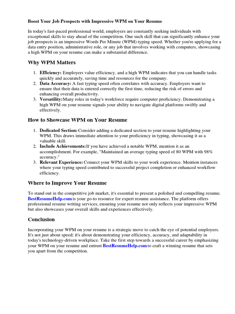 Can You Put Wpm On Resume