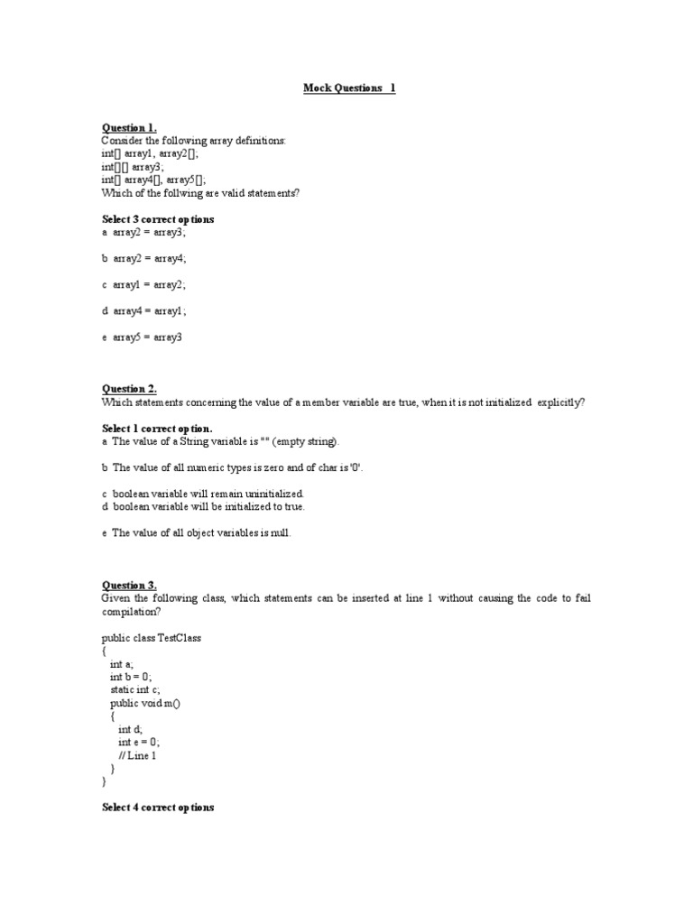Java Mock Exam Questions | PDF | Method (Computer Programming) | C ...