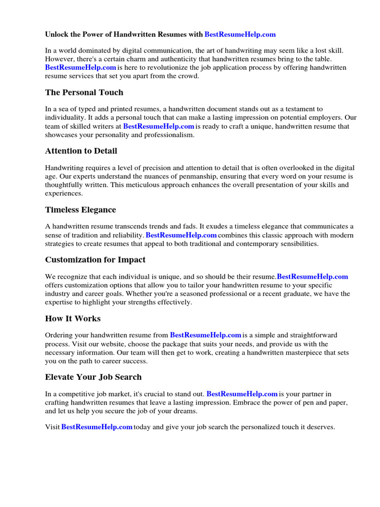 Handwritten Resume Download Free - 1719439125