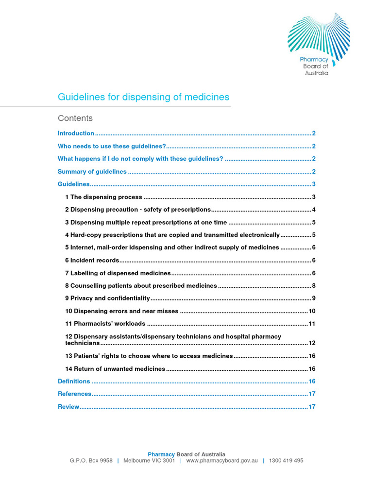 Pharmacy Board Guidelines Guidelines For Dispensing of Medicines