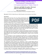 Covid-19 Media Discourse and Public Perception: The Local Construction of A Social Threat in Cameroon