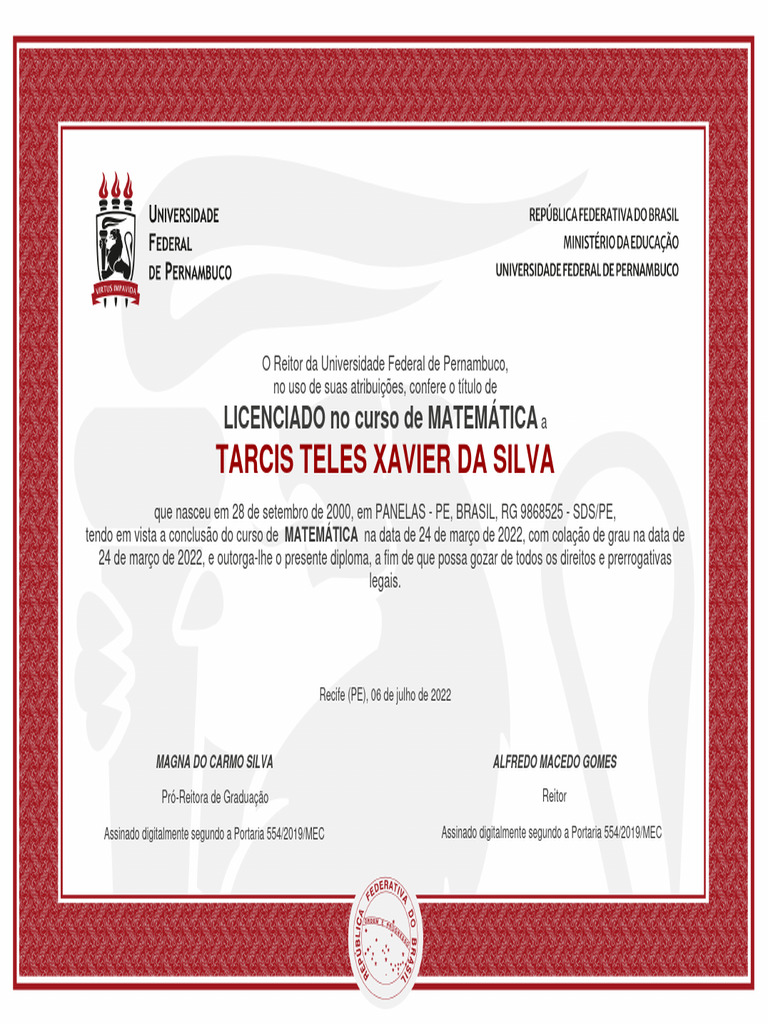 Diploma de Licenciatura em Matemática | PDF