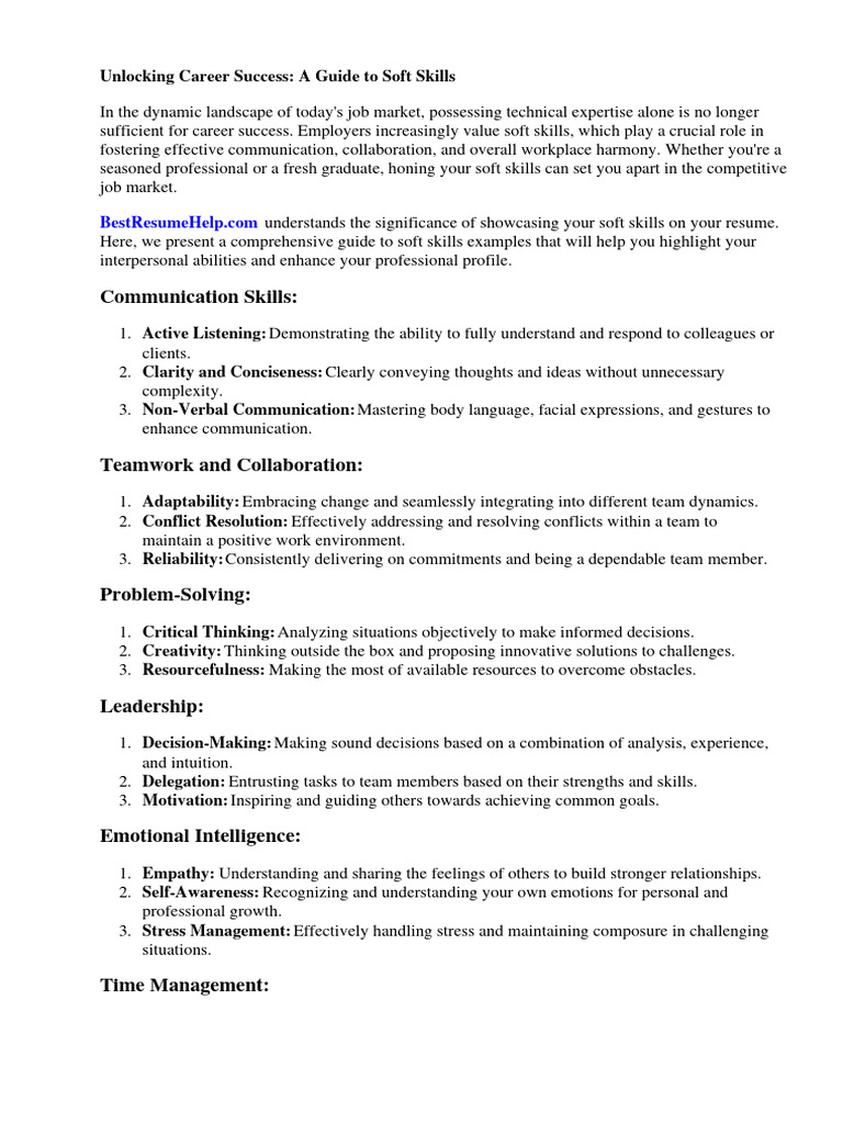 Soft skills examples for resume pdf