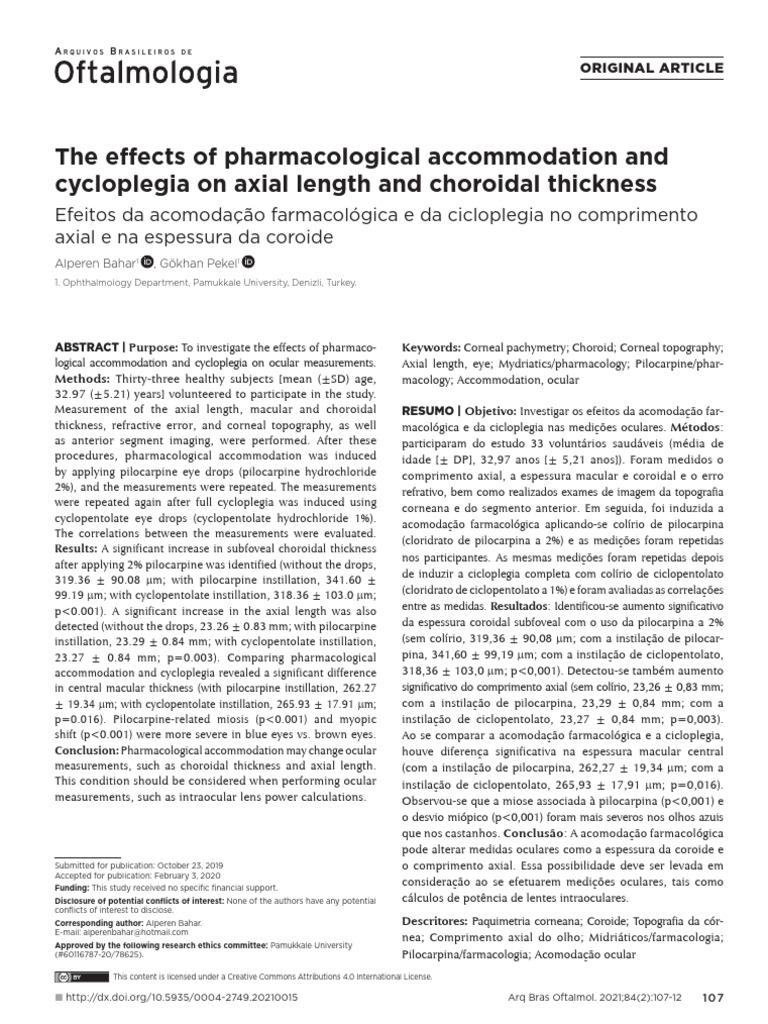 Effects of Cycloplegia on Ocular Metrics | PDF | Human Eye | Eye