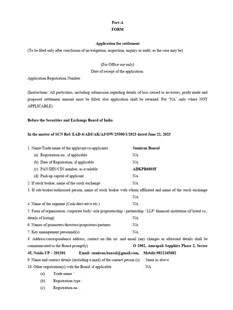 Form A - SB - SEBI | PDF | Business | Economies