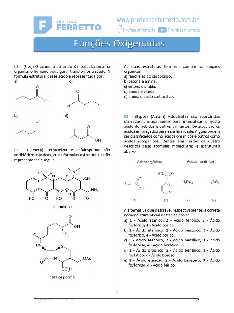 Questões Funções Oxigenadas | PDF | Éster | Compostos orgânicos