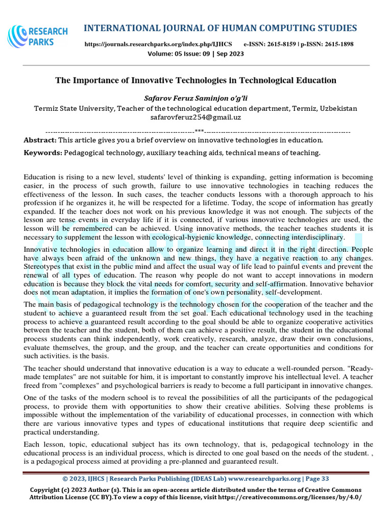 The Importance of Innovative Technologies in Technological Education ...
