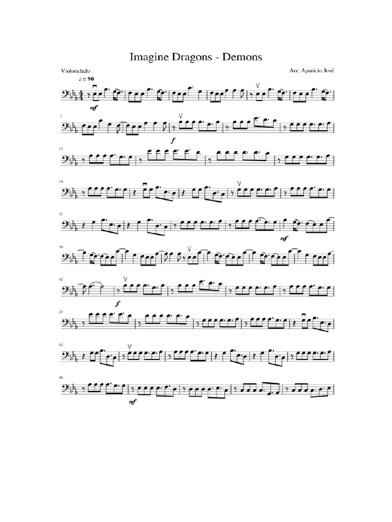 Imagine Dragons Demons For Cello | PDF