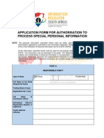 Application Form For Authorisation To Process Special Personal Information