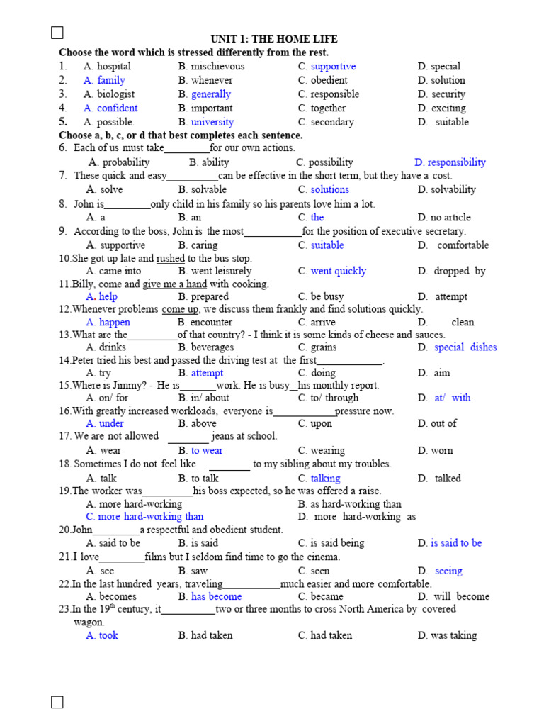 Bai Tap Trac Nghiem Tieng Anh Lop 12 Theo Tung Unit Co Dap An | PDF ...