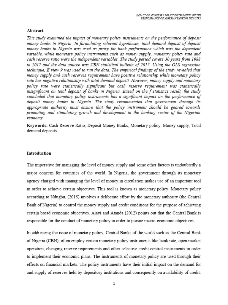 Monetary Policy Effects on Nigerian Banks | PDF | Monetary Policy ...