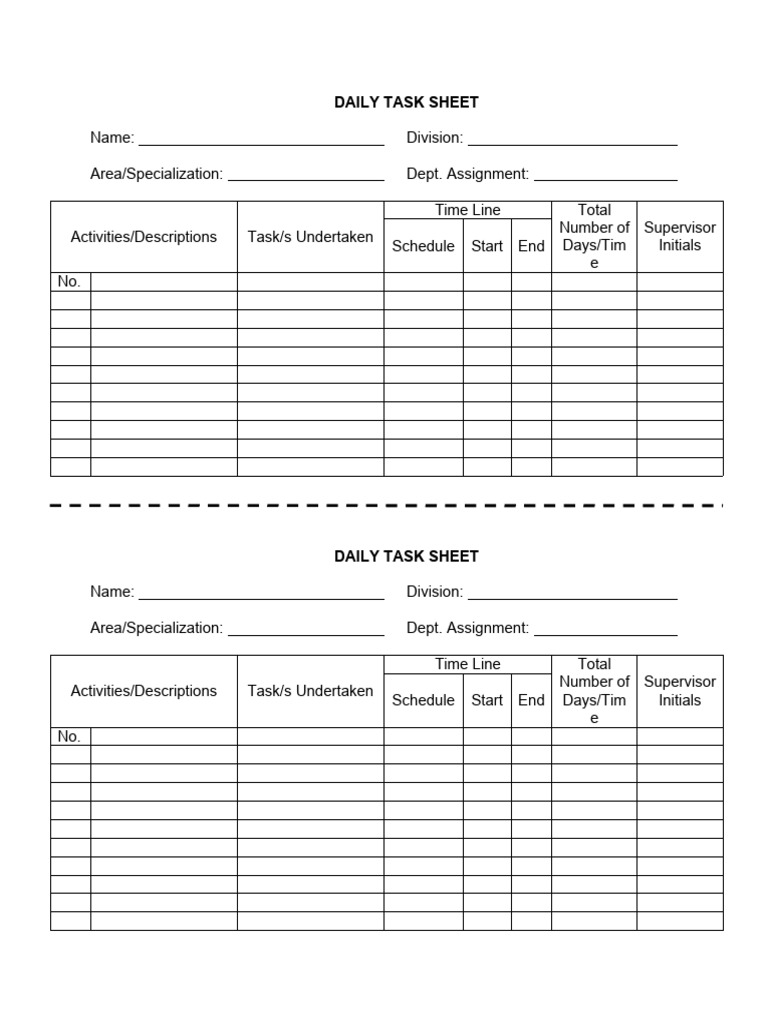Daily task sheet pdf