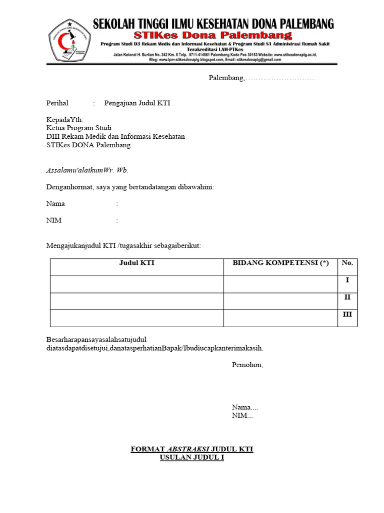 Format Pengajuan Judul Kti 2024 | PDF