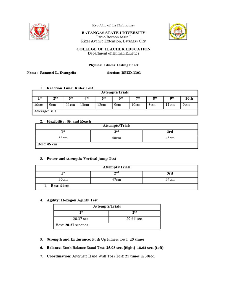 Physical Fitness Testing Results Report | PDF