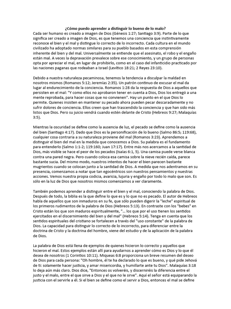 Cómo Puedo Aprender A Distinguir Lo Bueno de Lo Malo | PDF | Pecado | Mal