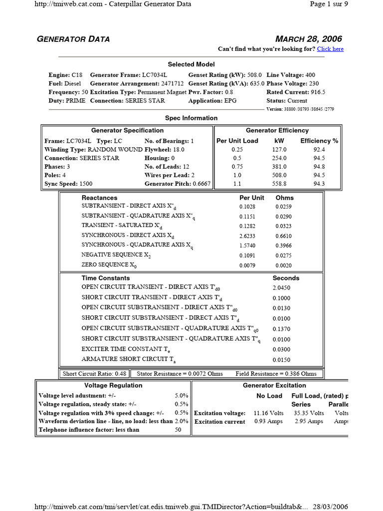 Generator Data and Specifications Report | PDF