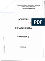 Fac Medicina Iulie 2022 Var 8-Biologie-Fizica