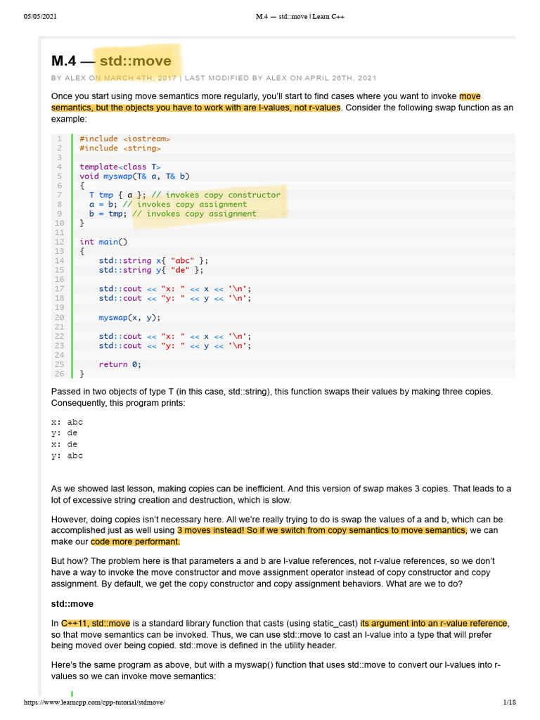 M.4 - STD - Move - Learn C++ | PDF | Constructor (Object Oriented ...