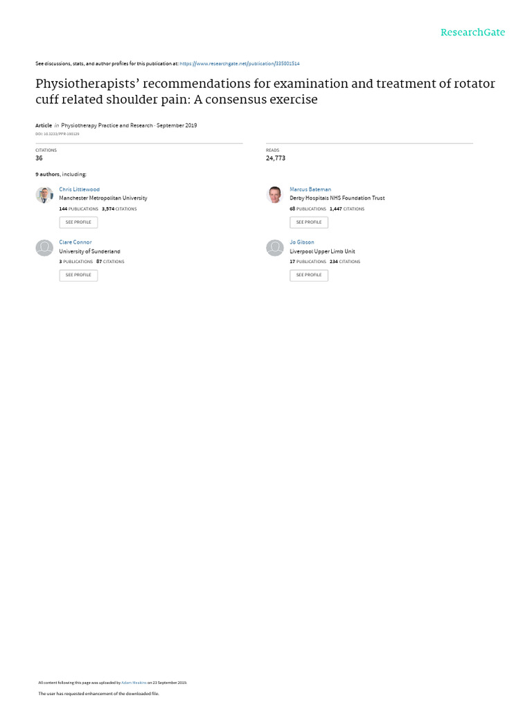 Physiotherapists Recommendations For Examination and Treatment of