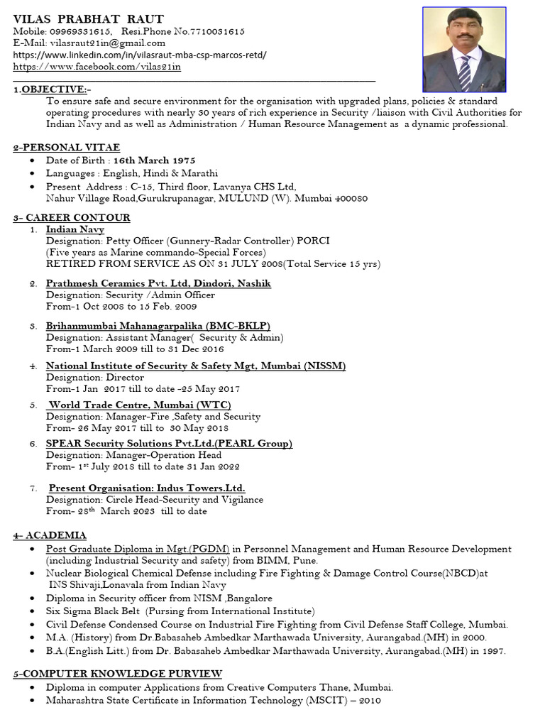 Vilas Raut: Security Management Expert | PDF | Business | Economies